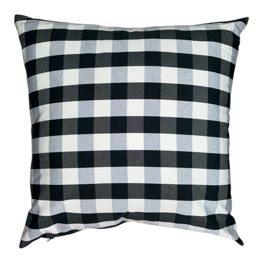 Vintage floral cushion on dark ground with check reverse