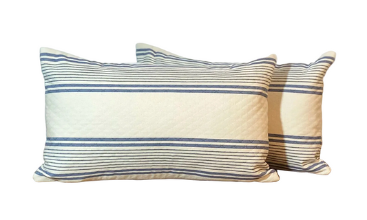 Designer Quilted Striped Cushion -30X50cm - Cream/Blue