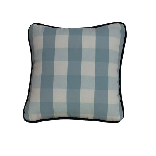 Blue and white checkered pillow
