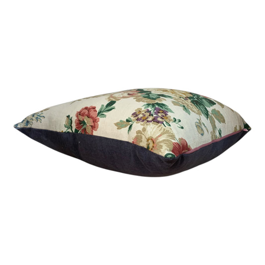 Vintage Sanderson floral Cushion - 55X55cm - Gold/Blue