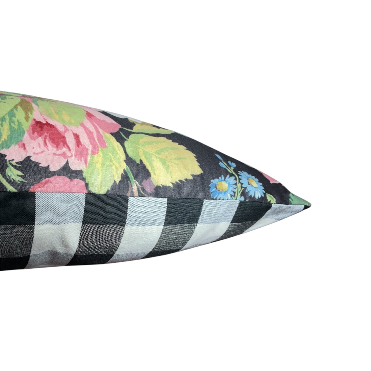Vintage sanderson chelsea Black yellow pink Lumbar 30 x 50 Black and white check back