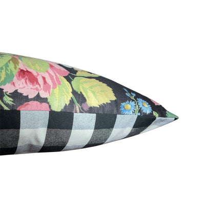 Vintage sanderson chelsea Black yellow pink Lumbar 30 x 50 Black and white check back