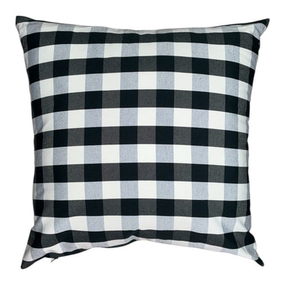 Vintage floral cushion on dark ground with check reverse