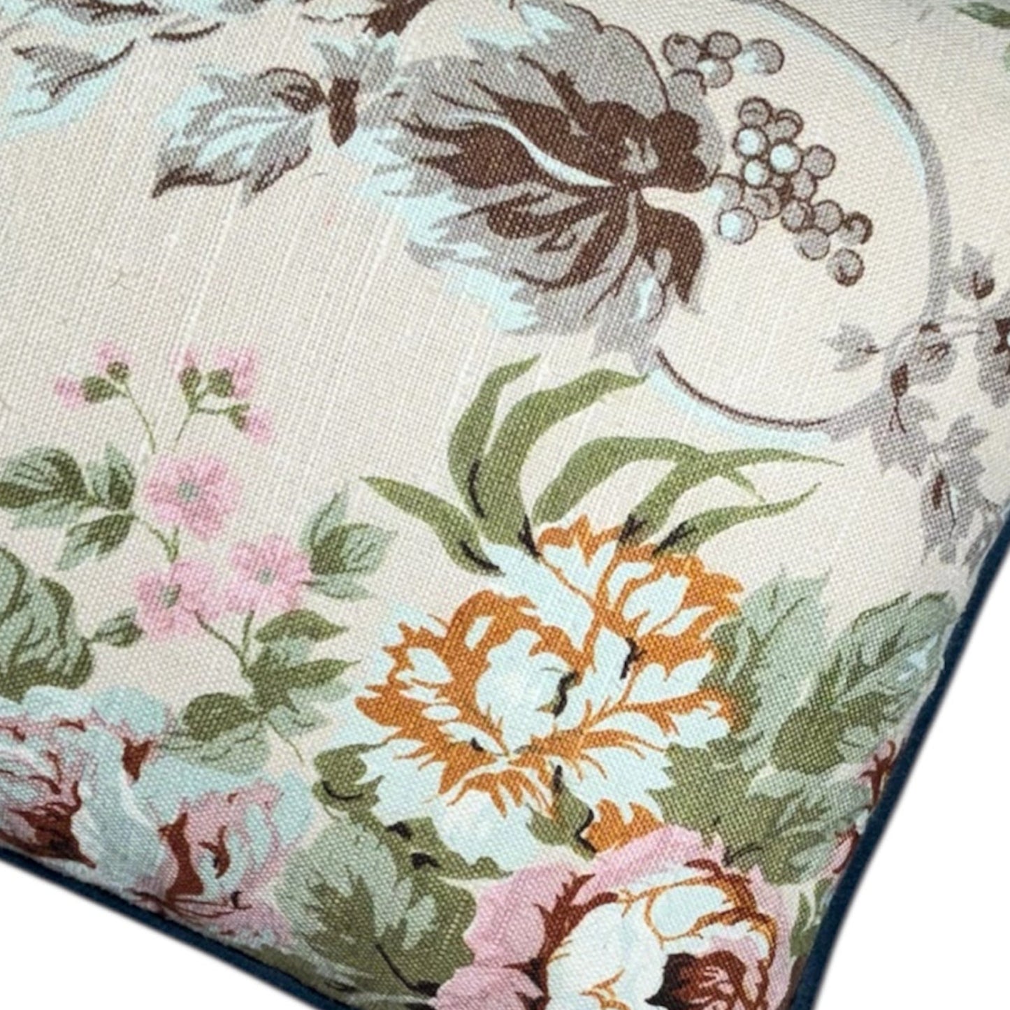 Floral patterned pillow with a white background