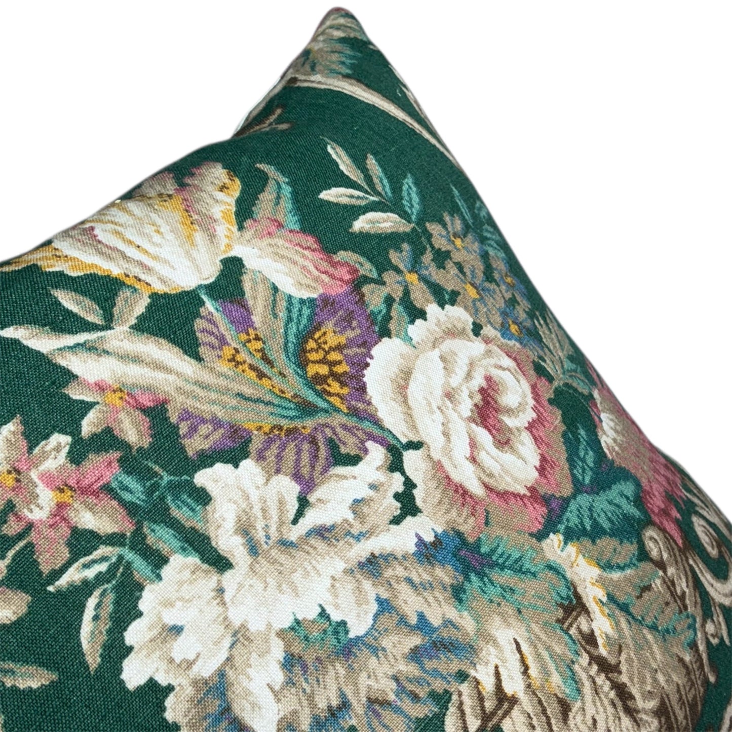 Floral pillow with green background, pink, yellow green 50x50cm