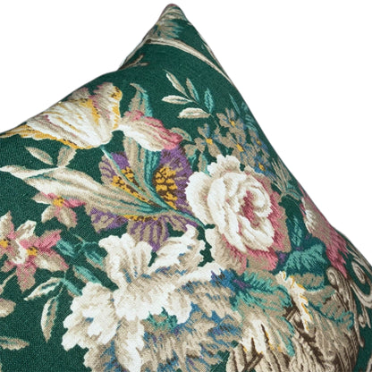 Floral pillow with green background, pink, yellow green 50x50cm