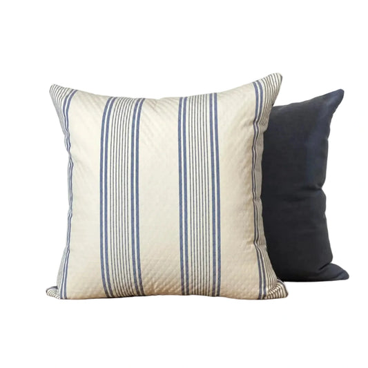Designer quilted striped Cushion - 60X60cm - Blue/Cream
