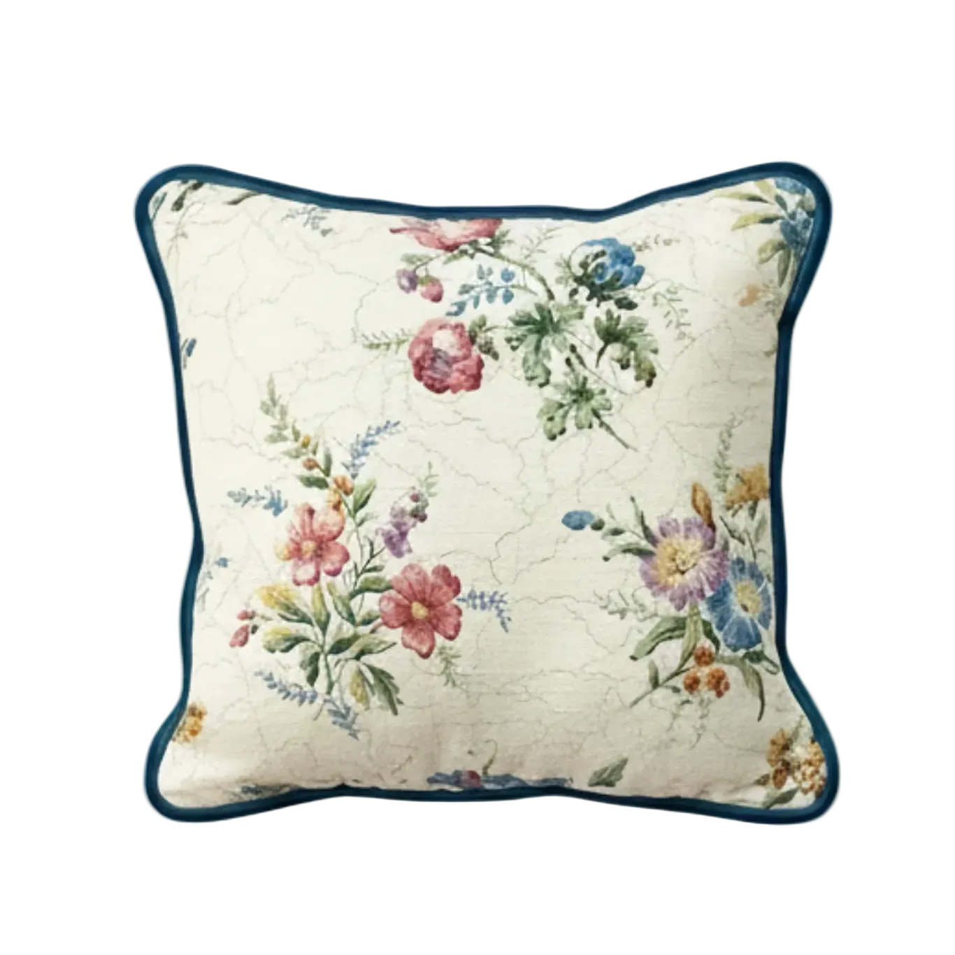 Decorative pillow with floral pattern GP and J Baker vintage cushion 30cm x 30cm. Floral with a blue velvet pipe.