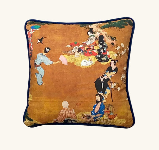 This lovely 30 x 30 cm cushion is piped and backed in a blue velvet.