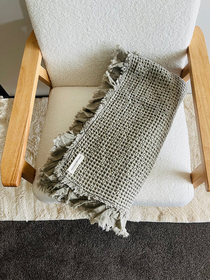 Organic Cotton Rustic Waffle Throw Blanket - Khaki