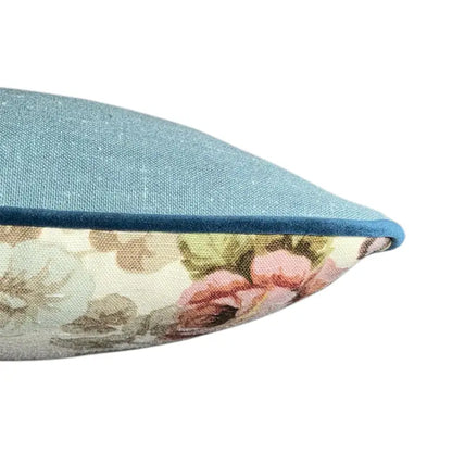 Floral patterned pillow with roses and leaves on a white background Vintage Sanderson 30x30cm Blue back denim Velvet pipe