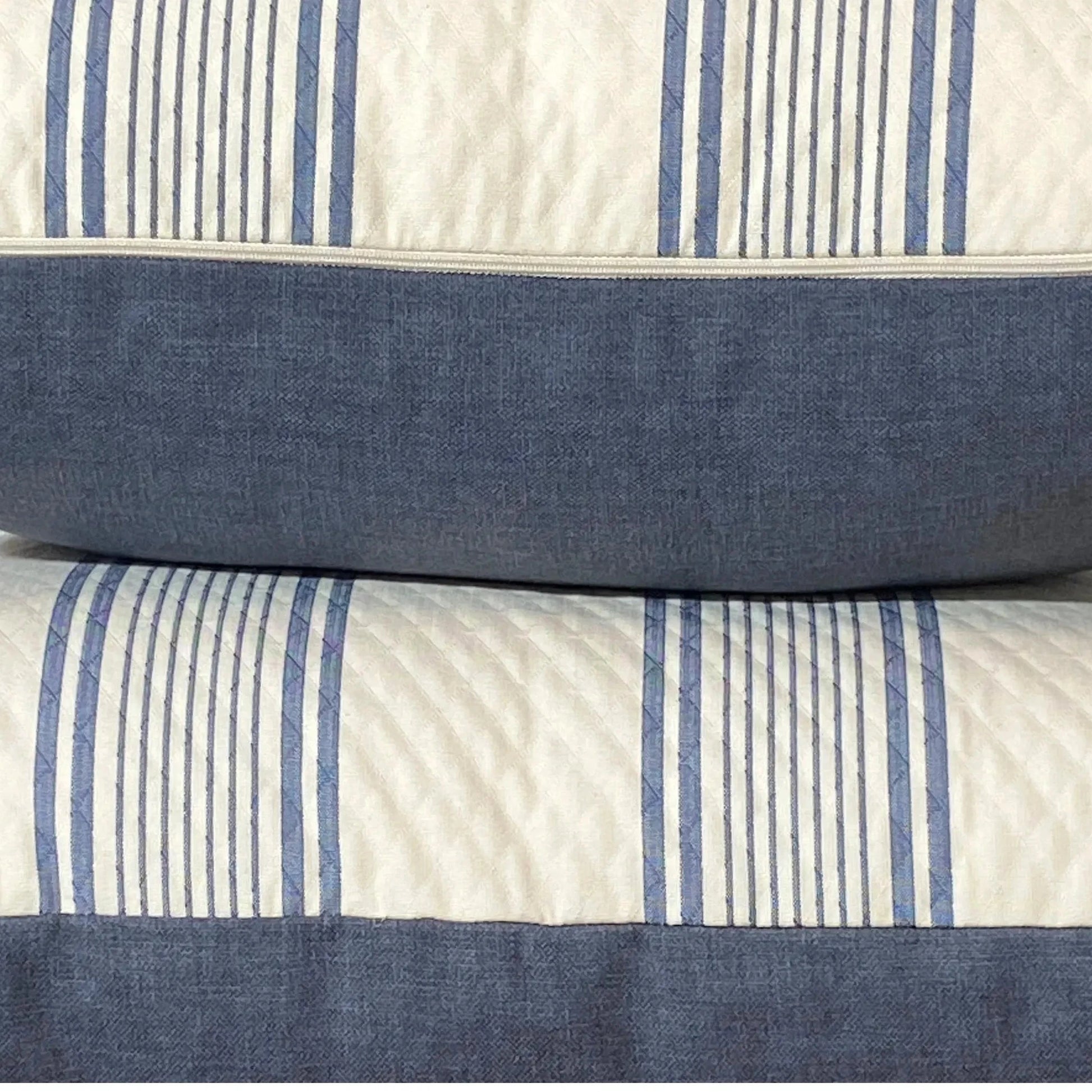Designer quilted striped Cushion - 60X60cm - Blue/Cream