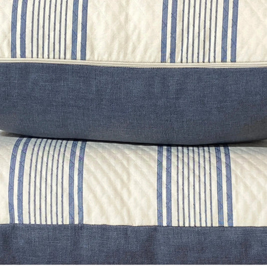 Designer quilted striped Cushion - 60X60cm - Blue/Cream