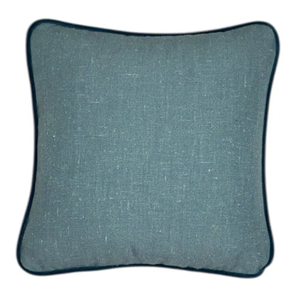 Blue cushion with a dark blue velvet  border 30x30 complemening back