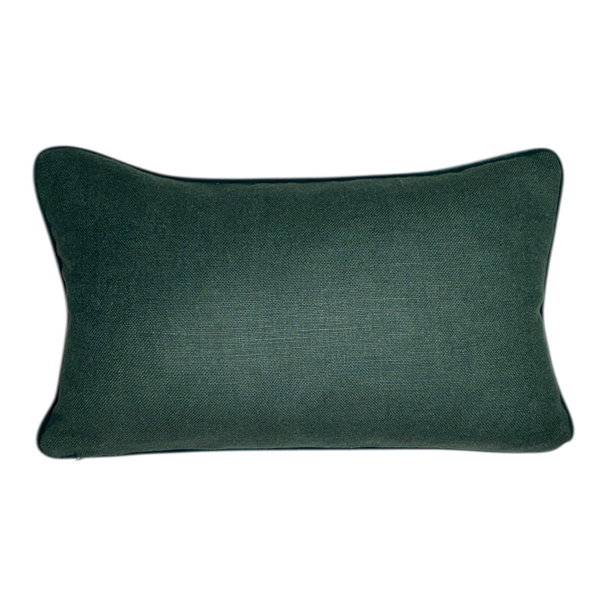 Green back cushion with velvet pipe. Rare Tally Ho Sanderson Fabric