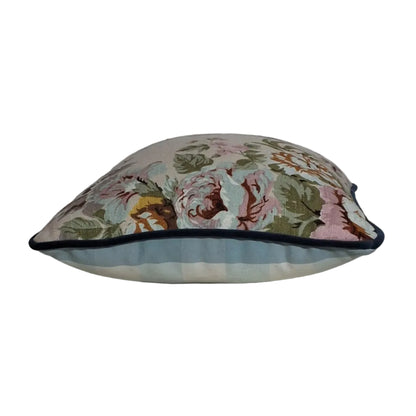 Floral-patterned cushion floral pattern Boronia 30x30 denim mpipe blue check back 