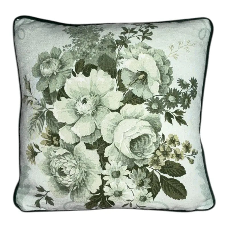 Floral patterned pillow with green and white flowers on a light background 40 x 40 Cushion Green Velvet pipe Cream Check