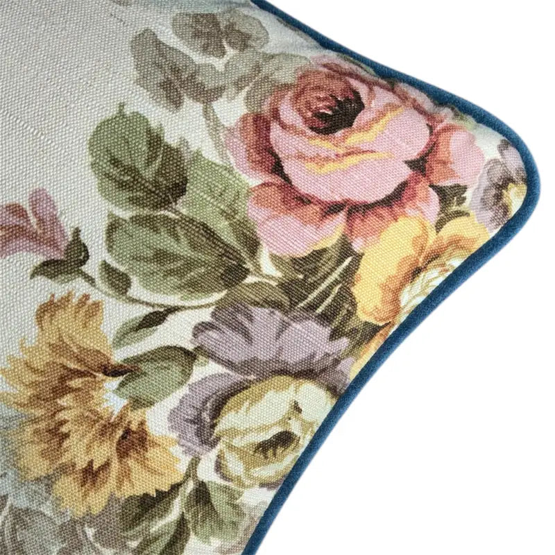 Floral patterned fabric with roses and leaves on a white background 30x30