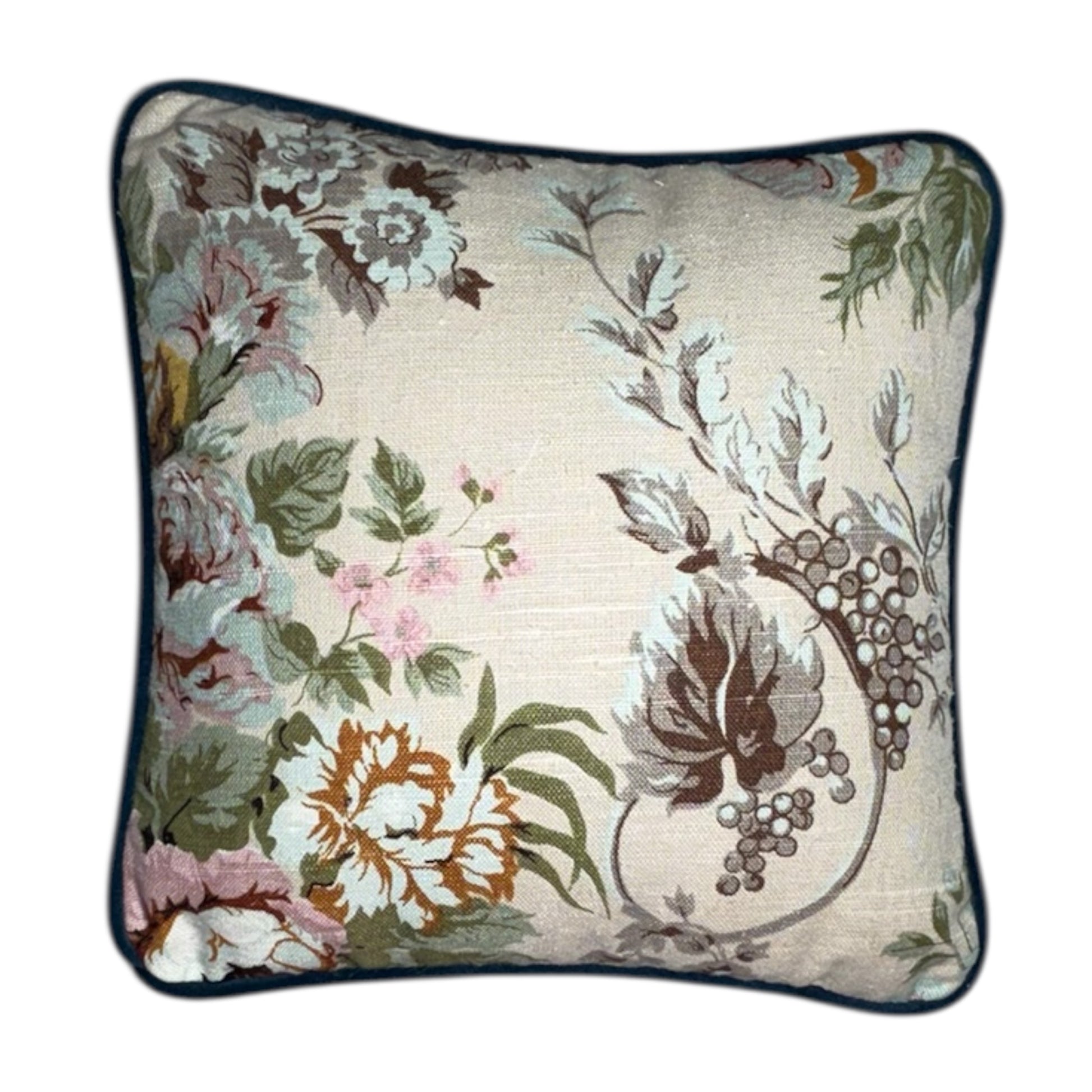 Decorative pillow with floral pattern Boronia 30x30 deni pipe blue check back