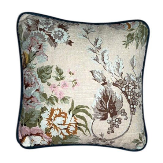 Decorative pillow with floral pattern Boronia 30x30 deni pipe blue check back