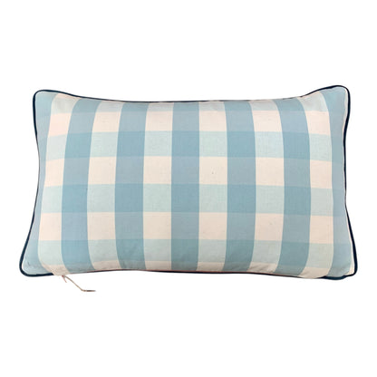 Checkered pillow with blue and white stripes Navy Velvet pipe