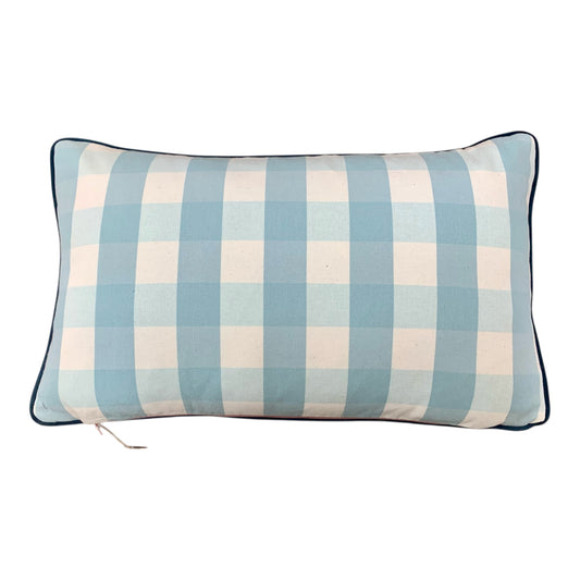 Checkered pillow with blue and white stripes Navy Velvet pipe