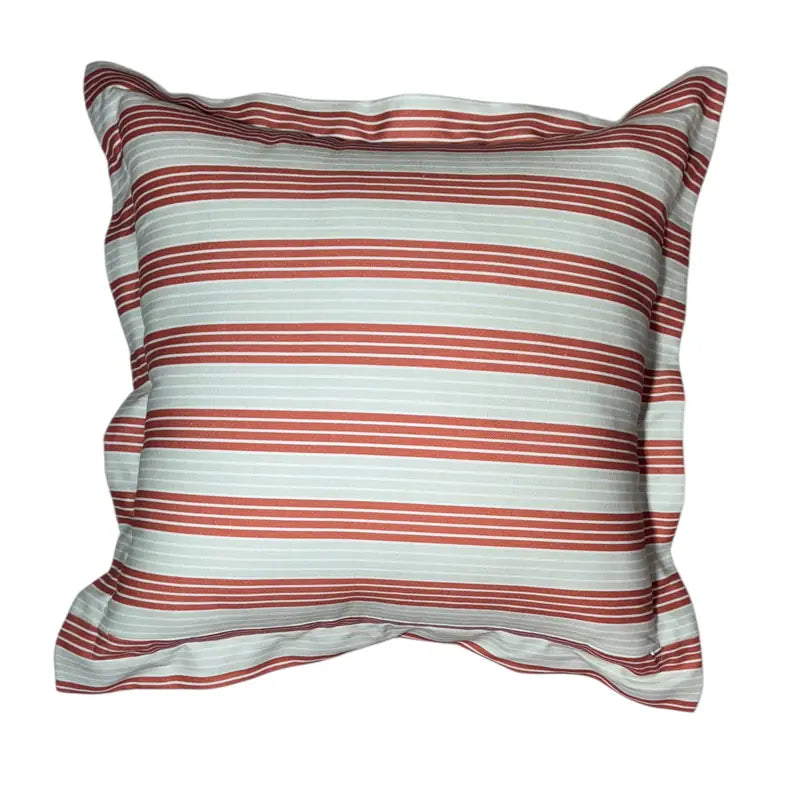 Striped pillow with red and white horizontal lines on a white background
