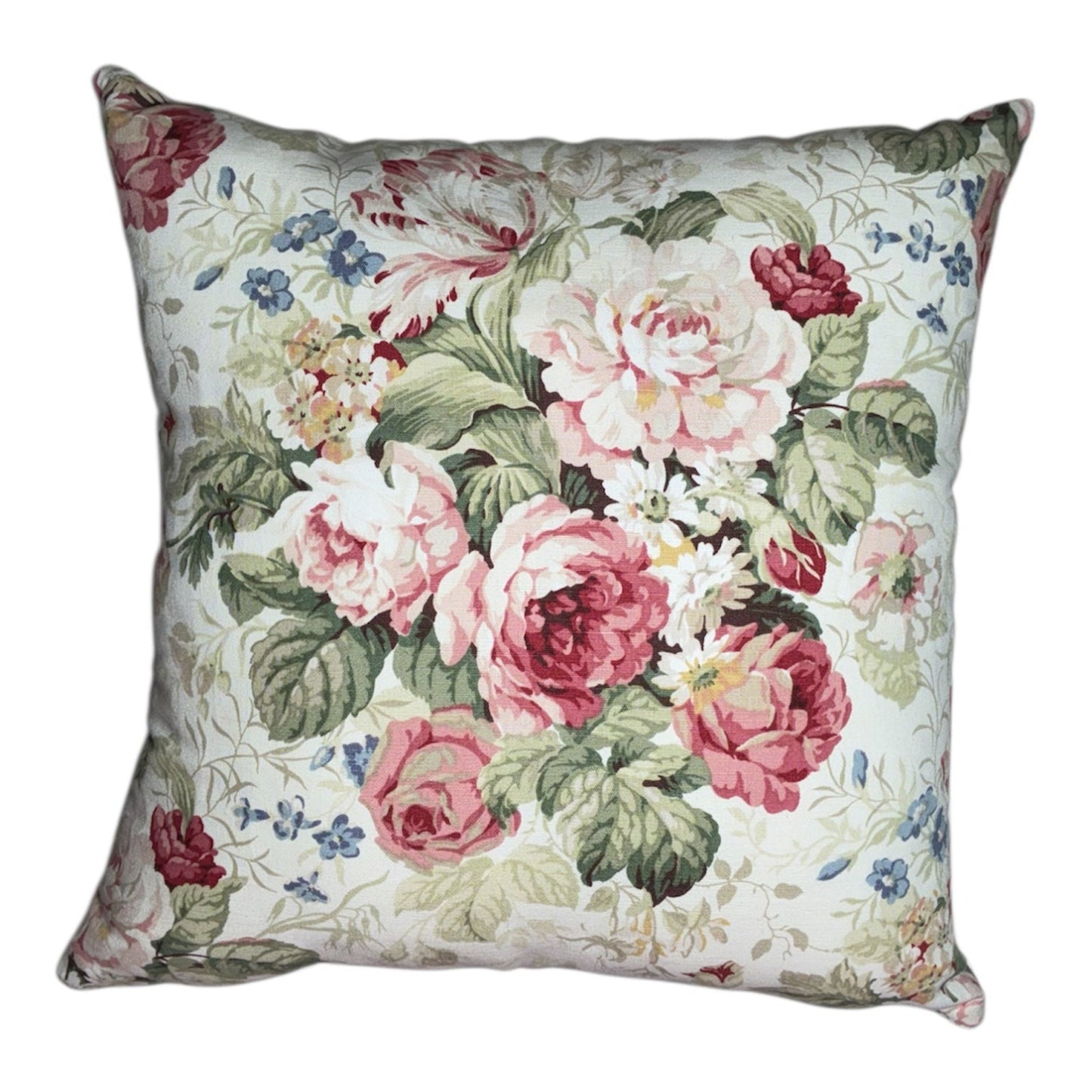 Vintage Warwick Cushion - 60X60cm - Blue/Pink Warwick floral front with quilted navy and blue back