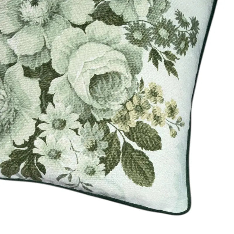 Floral patterned pillow with green and white flowers on a light background 40 x 40 Cushion Green Velvet pipe Cream Check
