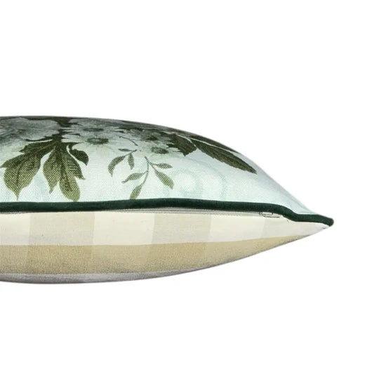 Floral patterned pillow with green and white flowers on a light background 40 x 40 Cushion Green Velvet pipe Cream Check