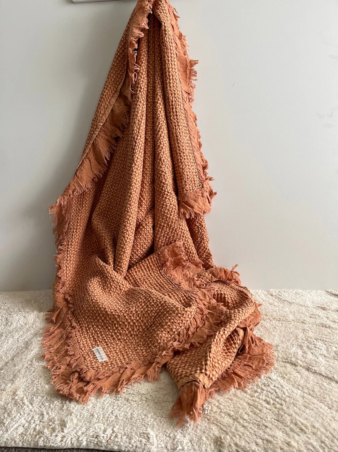 Organic Cotton Rustic Waffle Throw Blanket - Rust